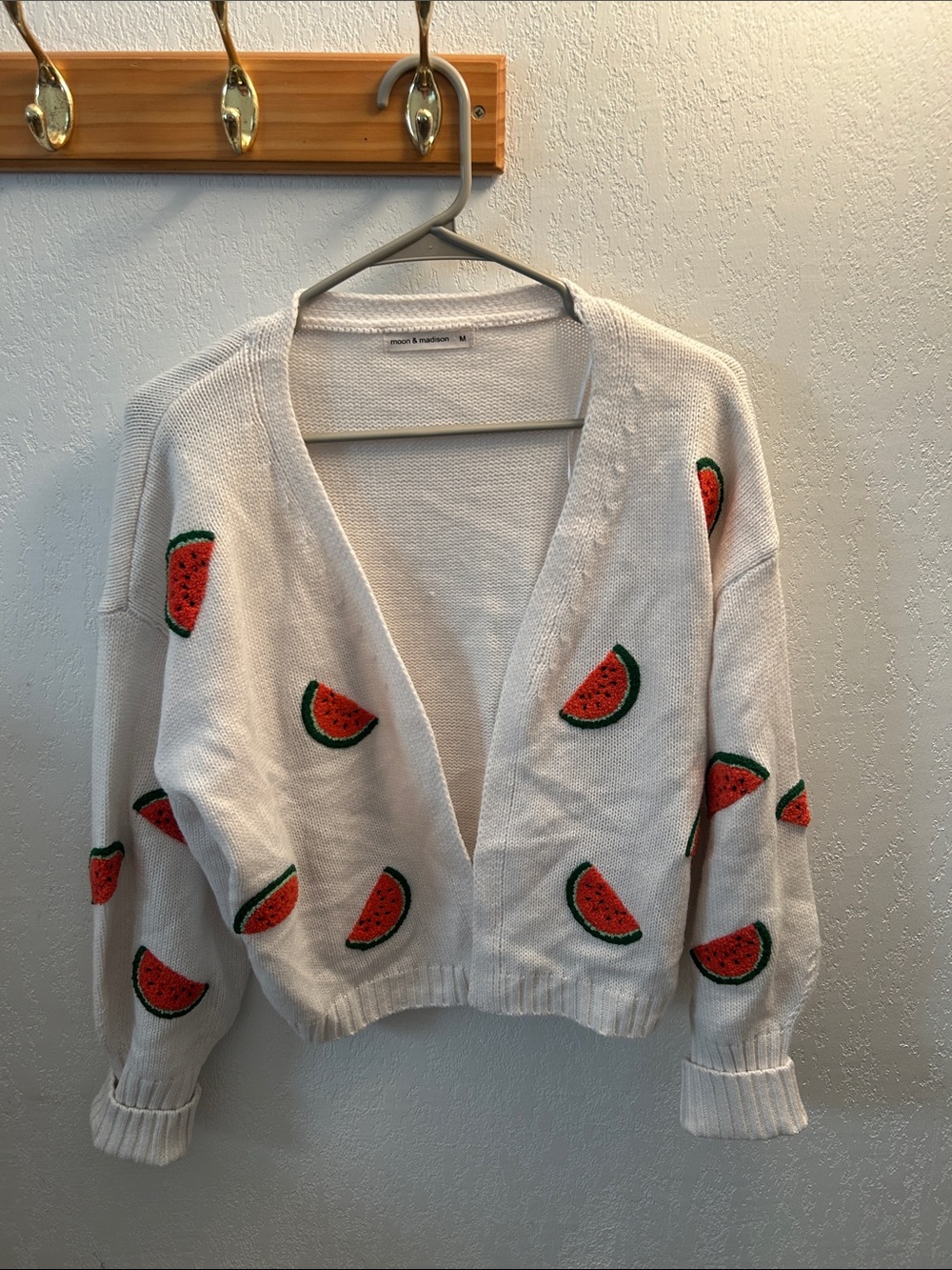 moon & madison White Watermelon Slice Embroidered Cardigan